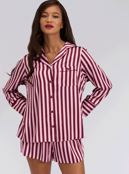 Oversized satin top and shorts pyjama set