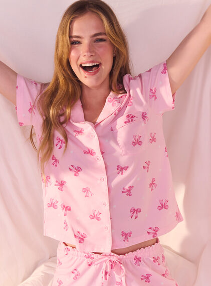 Bow & heart pyjama shorties in a bag