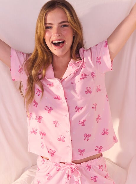Bow & heart pyjama shorties in a bag