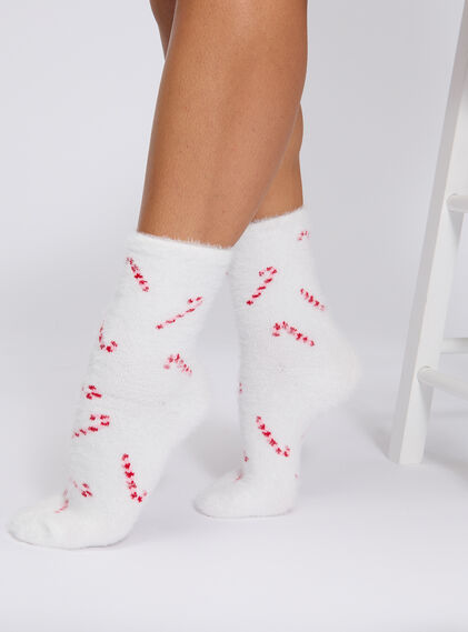 Candy cane fluffy ankle socks